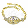 Pulsera Elegante 03.316.0073.1.08 Oro Laminado, Diseño de Flor y Pescado, con Multicolor Zirconia Cubica, Pulido, Tono Dorado (05 MM Thickness, 8 Inches Length)