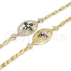 Pulsera Elegante 03.316.0073.1.08 Oro Laminado, Diseño de Flor y Pescado, con Multicolor Zirconia Cubica, Pulido, Tono Dorado (05 MM Thickness, 8 Inches Length)