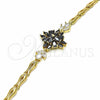 Pulsera Elegante 03.316.0074.08 Oro Laminado, Diseño de Flor y Pescado, con Negro and Blanca Zirconia Cubica, Pulido, Tono Dorado (05 MM Thickness, 8 Inches Length)