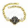 Pulsera Elegante 03.316.0074.08 Oro Laminado, Diseño de Flor y Pescado, con Negro and Blanca Zirconia Cubica, Pulido, Tono Dorado (05 MM Thickness, 8 Inches Length)