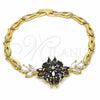 Pulsera Elegante 03.316.0074.08 Oro Laminado, Diseño de Flor y Pescado, con Negro and Blanca Zirconia Cubica, Pulido, Tono Dorado (05 MM Thickness, 8 Inches Length)