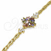 Pulsera Elegante 03.316.0074.1.08 Oro Laminado, Diseño de Flor y Pescado, con Multicolor Zirconia Cubica, Pulido, Tono Dorado (05 MM Thickness, 8 Inches Length)