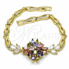 Pulsera Elegante 03.316.0074.1.08 Oro Laminado, Diseño de Flor y Pescado, con Multicolor Zirconia Cubica, Pulido, Tono Dorado (05 MM Thickness, 8 Inches Length)