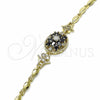 Pulsera Elegante 03.316.0076.07 Oro Laminado, Diseño de Flor, con Negro and Blanca Zirconia Cubica, Pulido, Tono Dorado (04 MM Thickness, 7 Inches Length)