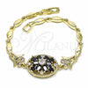 Pulsera Elegante 03.316.0076.07 Oro Laminado, Diseño de Flor, con Negro and Blanca Zirconia Cubica, Pulido, Tono Dorado (04 MM Thickness, 7 Inches Length)