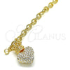 Pulsera de Dije 03.63.2211.08 Oro Laminado, Diseño de Corazón y Corona, con Blanca Cristal, Pulido, Tono Dorado (06 MM Thickness, 8 Inches Length)
