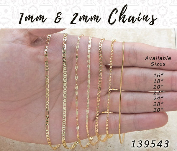 Kit Surtido de Cadenas de 1 y 2 mm de Oro Laminado al por mayor — SKU 139543.16