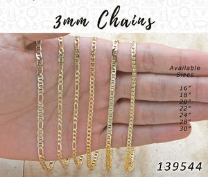 Kit Surtido de Cadenas de 3 mm de Oro Laminado al por mayor — SKU 139544.16