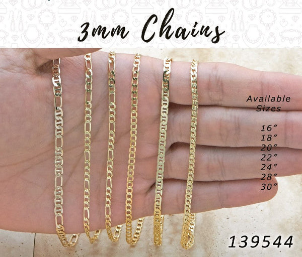 Kit Surtido de Cadenas de 3 mm de Oro Laminado al por mayor — SKU 139544.16