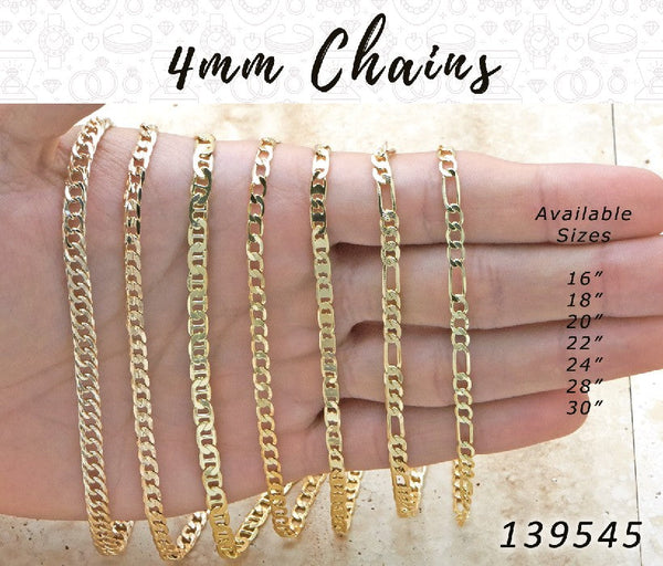 Kit Surtido de Cadenas de 4 mm de Oro Laminado al por mayor — SKU 139545.16