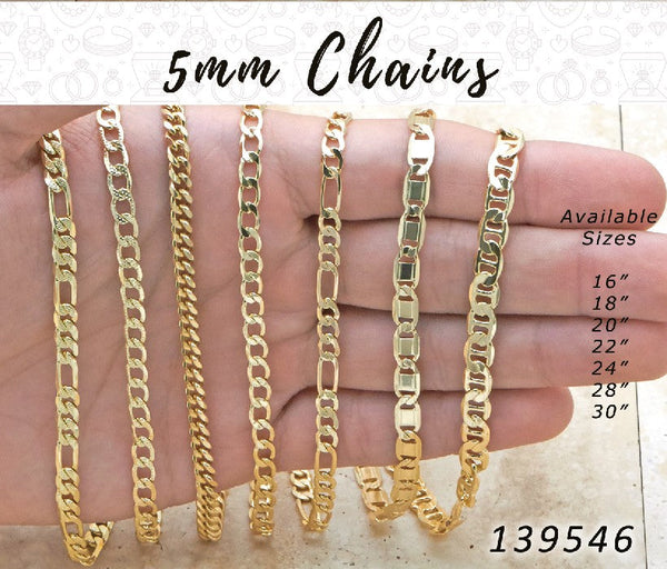 Kit Surtido de Cadenas de 5 mm de Oro Laminado al por mayor — SKU 139546.16