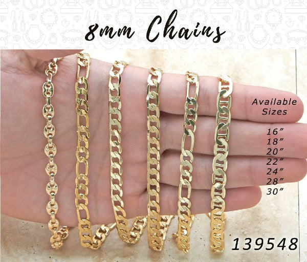Kit Surtido de Cadenas de 8 mm de Oro Laminado al por mayor — SKU 139548.20