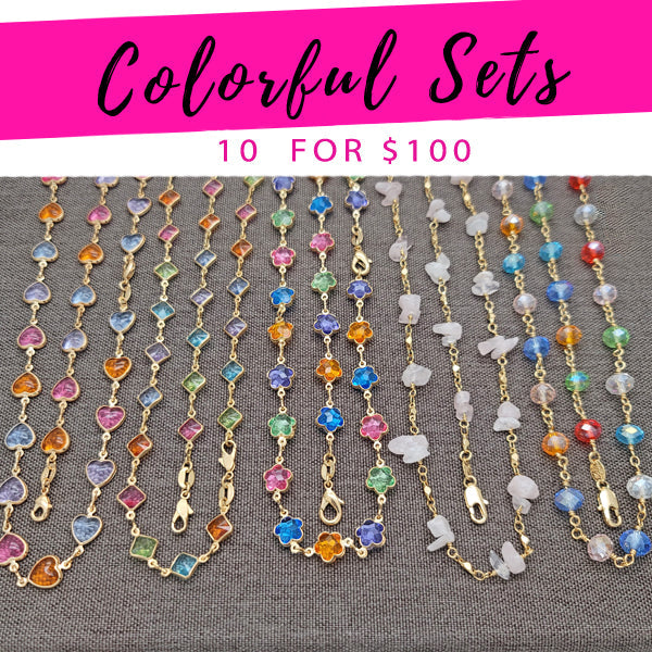 Kit Surtido de 10 Conjuntos de Collar y Pulsera Chapados en Oro al por mayor — SKU 139597