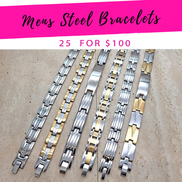 Kit Surtido de 25 Pulseras de Acero Inoxidable al por mayor — SKU 139599