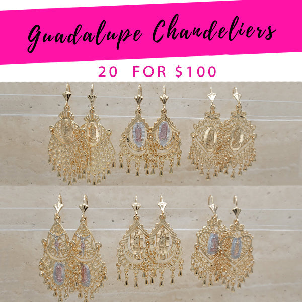 Kit Surtido de 20 Aretes Colgantes de Guadalupe de Oro Laminado al por mayor — SKU 139601