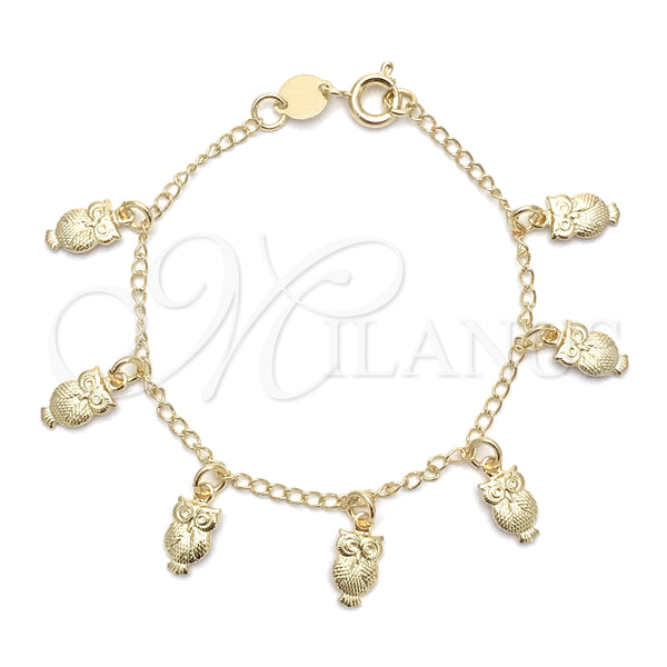 Pulsera con Placa 03.32.0302.06 Oro Laminado, Diseño de Búho y Figaro, Pulido, Tono Dorado