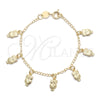 Pulsera con Placa 03.32.0302.06 Oro Laminado, Diseño de Búho y Figaro, Pulido, Tono Dorado