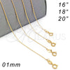 Gargantilla Basica 04.09.0186.18 Oro Laminado, Diseño de Rolo, Pulido, Tono Dorado (Calibre 0.40, Grosor 01 MM, 18 Pulgadas de Largo)