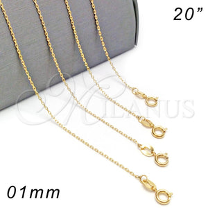Gargantilla Basica 04.09.0186.20 Oro Laminado, Diseño de Rolo, Pulido, Tono Dorado (0.40 Gauge, 01 MM Thickness, 20 Inches Length)
