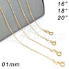 Gargantilla Basica 04.09.0187.16 Oro Laminado, Diseño de Rolo, Pulido, Tono Dorado (0.40 Gauge, 01 MM Thickness, 16 Inches Length)