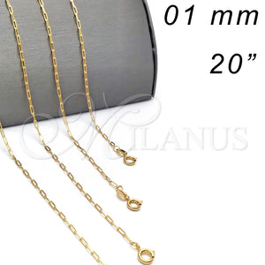 Gargantilla Basica 04.09.0189.20 Oro Laminado, Diseño de Paperclip, Pulido, Tono Dorado (0.50 Gauge, 01 MM Thickness, 20 Inches Length)