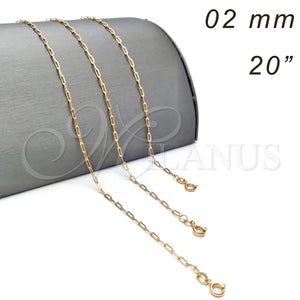 Gargantilla Basica 04.09.0190.20 Oro Laminado, Diseño de Paperclip, Pulido, Tono Dorado (0.60 Gauge, 02 MM Thickness, 20 Inches Length)
