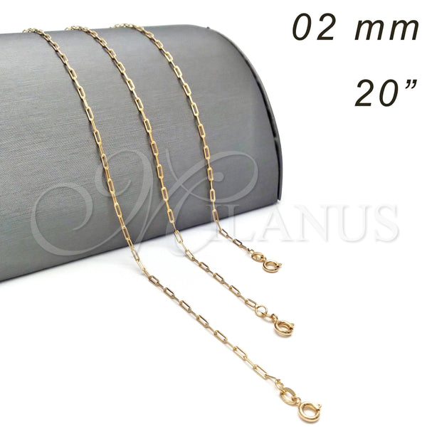 Gargantilla Basica 04.09.0190.20 Oro Laminado, Diseño de Paperclip, Pulido, Tono Dorado (0.60 Gauge, 02 MM Thickness, 20 Inches Length)