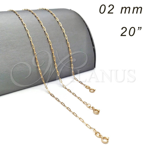 Gargantilla Basica 04.09.0190.20 Oro Laminado, Diseño de Paperclip, Pulido, Tono Dorado (0.60 Gauge, 02 MM Thickness, 20 Inches Length)