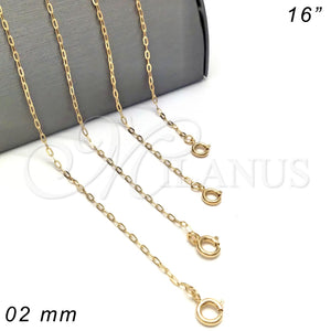 Gargantilla Basica 04.09.0192.16 Oro Laminado, Diseño de Paperclip, Pulido, Tono Dorado (0.50 Gauge, 02 MM Thickness, 16 Inches Length)