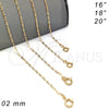 Gargantilla Basica 04.09.0192.18 Oro Laminado, Diseño de Paperclip, Pulido, Tono Dorado (0.50 Gauge, 02 MM Thickness, 18 Inches Length)