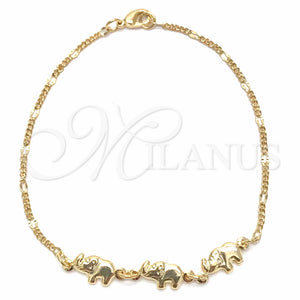 Pulsera Elegante 03.09.0081.07 Oro Laminado, Diseño de Elefante y Cubana, Pulido, Tono Dorado (0.50 Gauge, 05 MM Thickness, 7 Inches Length)