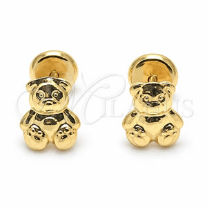 Arete Dormilona 02.09.0209 Oro Laminado, Diseño de Osito, Pulido, Tono Dorado