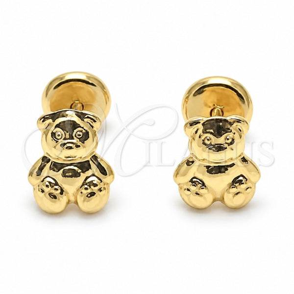 Arete Dormilona 02.09.0209 Oro Laminado, Diseño de Osito, Pulido, Tono Dorado