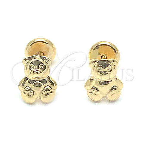 Arete Dormilona 02.09.0209 Oro Laminado, Diseño de Osito, Pulido, Tono Dorado