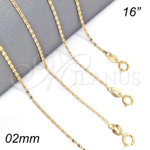 Gargantilla Basica 04.32.0021.16 Oro Laminado, Diseño de Mariner, Pulido, Tono Dorado (0.40 Gauge, 02 MM Thickness, 16 Inches Length)