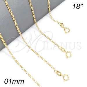 Gargantilla Basica 04.58.0002.18 Oro Laminado, Diseño de Figaro, Pulido, Tono Dorado (0.40 Gauge, 01 MM Thickness, 18 Inches Length)