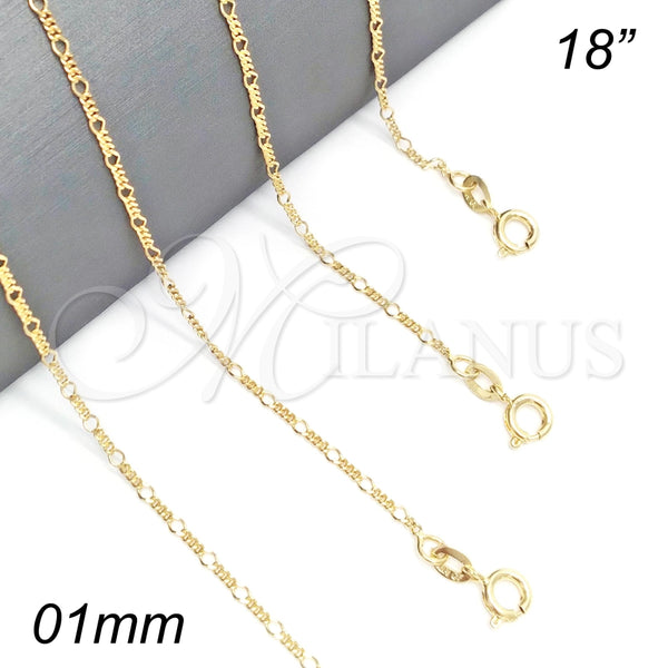 Gargantilla Basica 04.58.0002.18 Oro Laminado, Diseño de Figaro, Pulido, Tono Dorado (0.40 Gauge, 01 MM Thickness, 18 Inches Length)