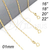 Gargantilla Basica 04.58.0002.18 Oro Laminado, Diseño de Figaro, Pulido, Tono Dorado (0.40 Gauge, 01 MM Thickness, 18 Inches Length)