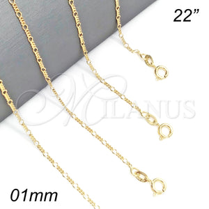 Gargantilla Basica 04.58.0002.22 Oro Laminado, Diseño de Figaro, Pulido, Tono Dorado (0.40 Gauge, 01 MM Thickness, 22 Inches Length)
