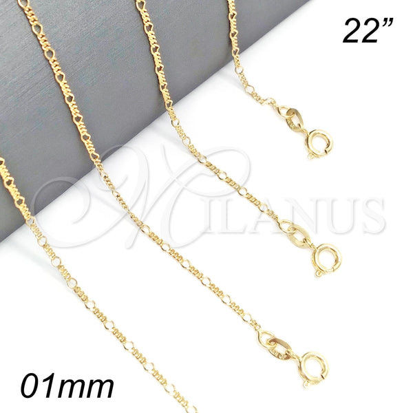 Gargantilla Basica 04.58.0002.22 Oro Laminado, Diseño de Figaro, Pulido, Tono Dorado (0.40 Gauge, 01 MM Thickness, 22 Inches Length)