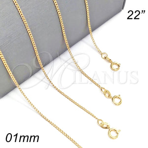 Gargantilla Basica 04.58.0003.22 Oro Laminado, Diseño de Cubana, Pulido, Tono Dorado (0.40 Gauge, 01 MM Thickness, 22 Inches Length)