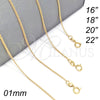 Gargantilla Basica 04.58.0003.22 Oro Laminado, Diseño de Cubana, Pulido, Tono Dorado (0.40 Gauge, 01 MM Thickness, 22 Inches Length)