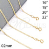 Gargantilla Basica 04.58.0005.16 Oro Laminado, Diseño de Cubana, Pulido, Tono Dorado (0.60 Gauge, 02 MM Thickness, 16 Inches Length)