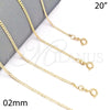 Gargantilla Basica 04.58.0005.20 Oro Laminado, Diseño de Cubana, Pulido, Tono Dorado (0.60 Gauge, 02 MM Thickness, 20 Inches Length)
