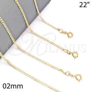 Gargantilla Basica 04.58.0005.22 Oro Laminado, Diseño de Cubana, Pulido, Tono Dorado (0.60 Gauge, 02 MM Thickness, 22 Inches Length)
