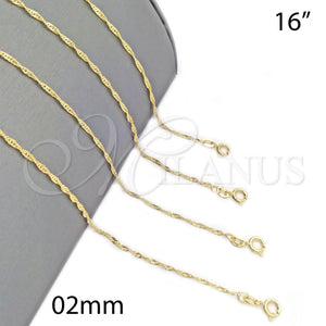 Gargantilla Basica 04.58.0006.16 Oro Laminado, Diseño de Singapore, Pulido, Tono Dorado (0.40 Gauge, 02 MM Thickness, 16 Inches Length)