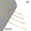 Gargantilla Basica 04.58.0006.20 Oro Laminado, Diseño de Singapore, Pulido, Tono Dorado (0.40 Gauge, 02 MM Thickness, 20 Inches Length)