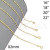 Gargantilla Basica 04.58.0006.22 Oro Laminado, Diseño de Singapore, Pulido, Tono Dorado (0.40 Gauge, 02 MM Thickness, 22 Inches Length)
