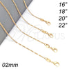 Gargantilla Basica 04.32.0020.16 Oro Laminado, Diseño de Figaro, Pulido, Tono Dorado (0.50 Gauge, 02 MM Thickness, 16 Inches Length)