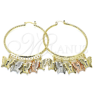 Argolla Grande 02.380.0021.50 Oro Laminado, Diseño de Mariposa, Diamantado, Tres Tonos